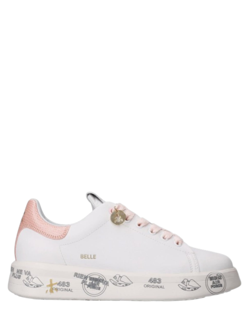 Premiata Belle 8159 Baskets en cuir – Semelle 4,2 cm avec fond graphique