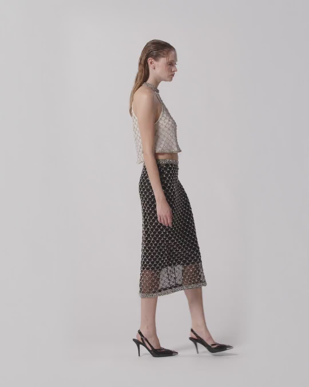 Gonna Carrieri tulle ricamo cristalli