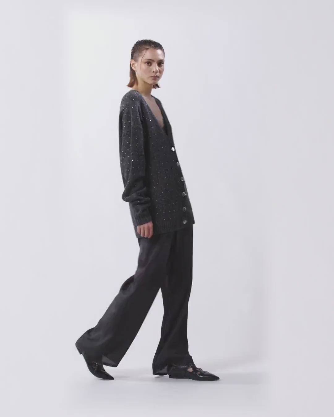 Cardigan con Cristalli Archetti in Misto Lana