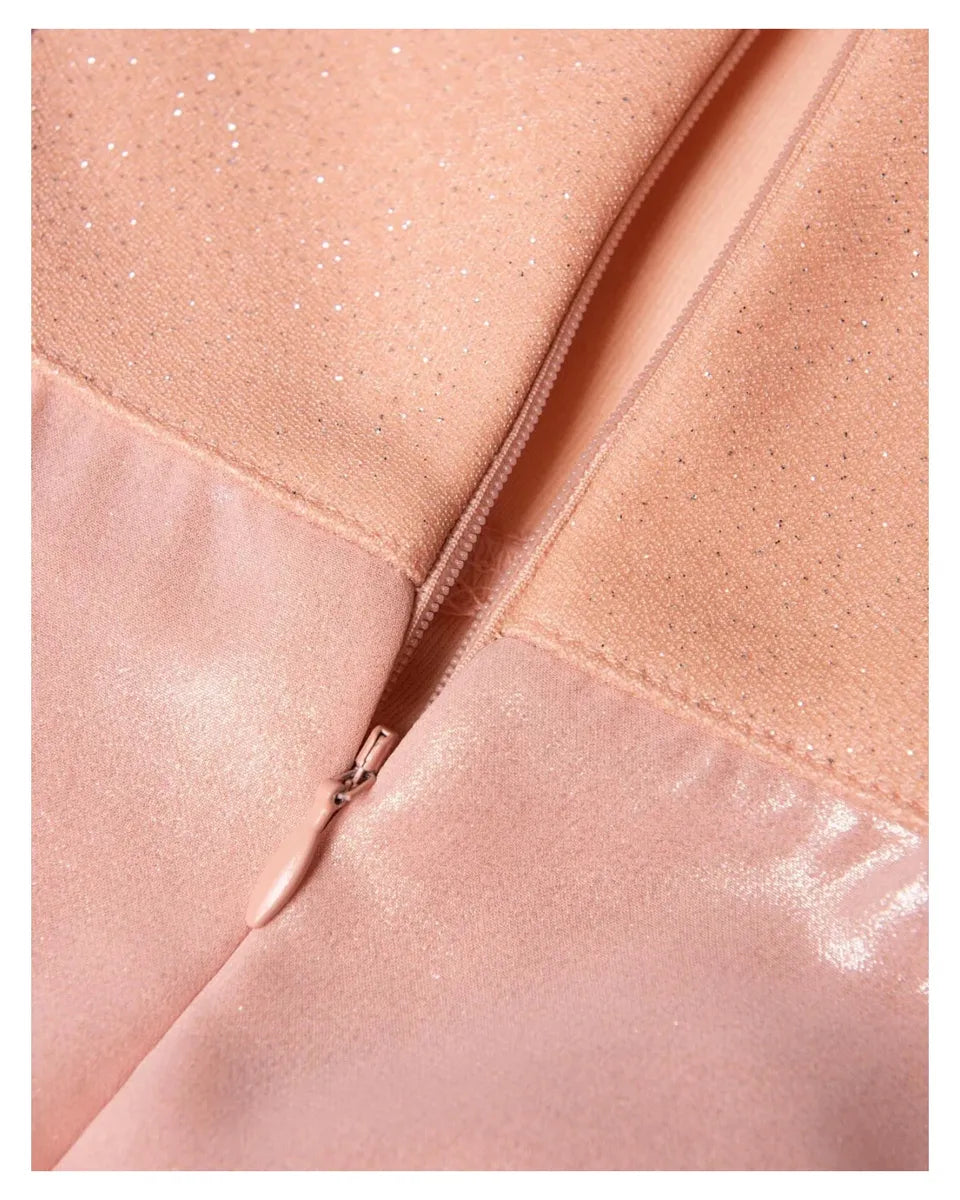 Abito lungo da sera in tulle glitterato color pesca con bustier e cintura-Abiti-Soani-Vittorio Citro Boutique