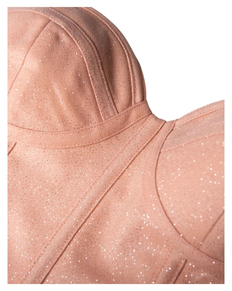 Abito lungo da sera in tulle glitterato color pesca con bustier e cintura-Abiti-Soani-Vittorio Citro Boutique