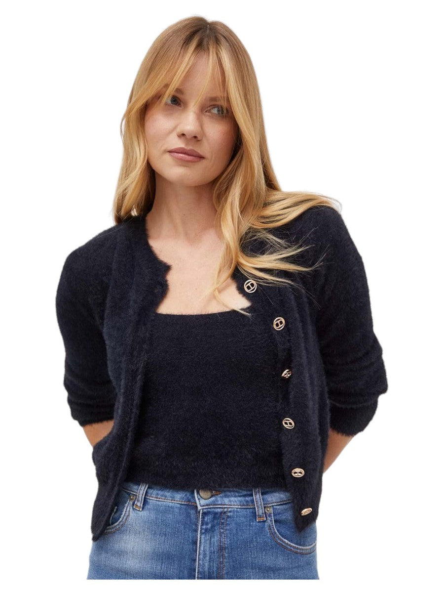 Cardigan girocollo in felpa-Twinset-Maglieria-Vittorio Citro Boutique