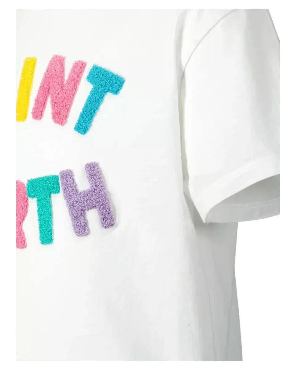 T-shirt Emilie Teddy in cotone bianco con scritta colorata in spugna-Mc2 Saint Barth-T-shirt-Vittorio Citro Boutique