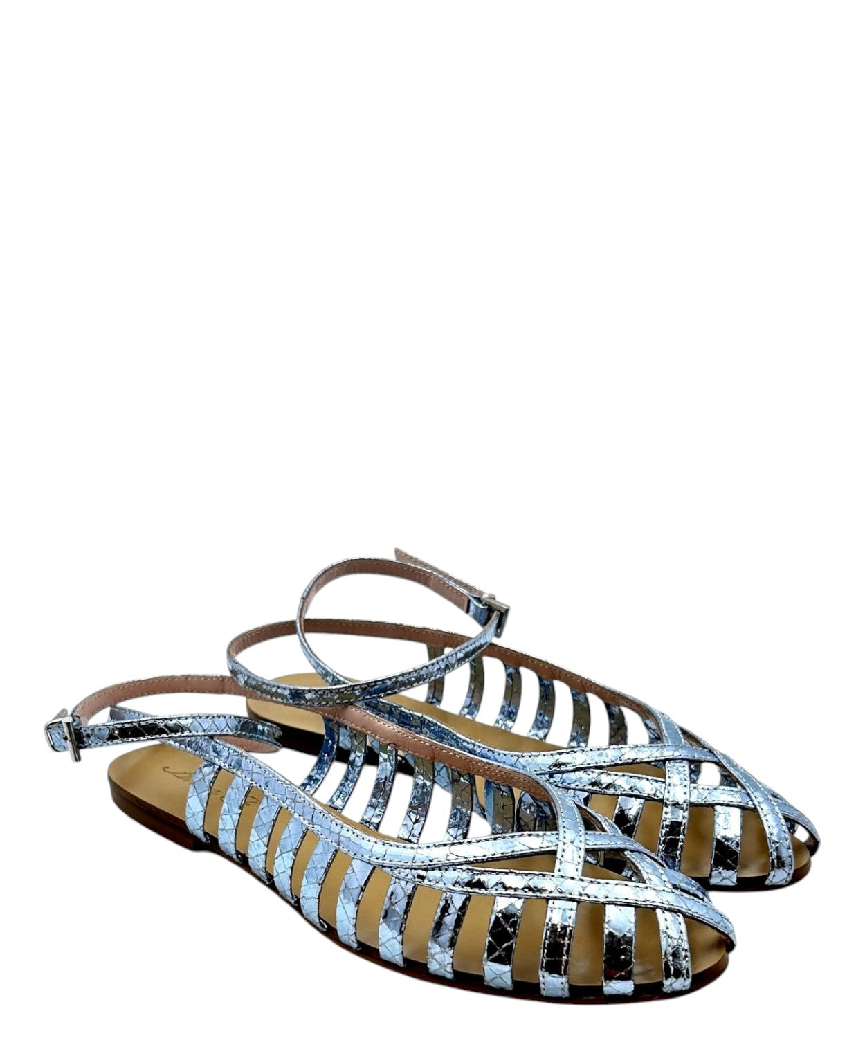 Ballerine femme en cuir laminé avec tressages ajourés