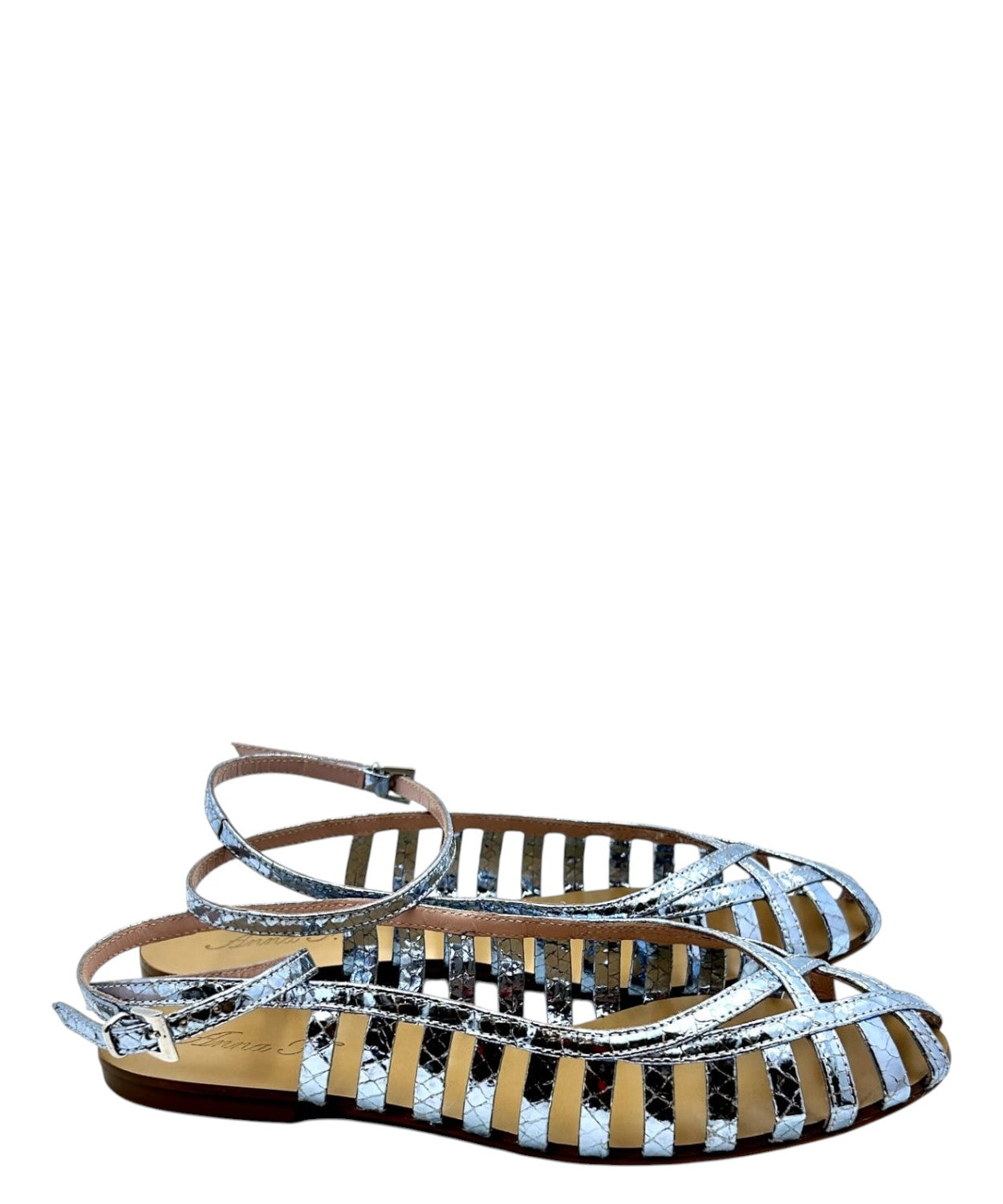 Ballerine femme en cuir laminé avec tressages ajourés