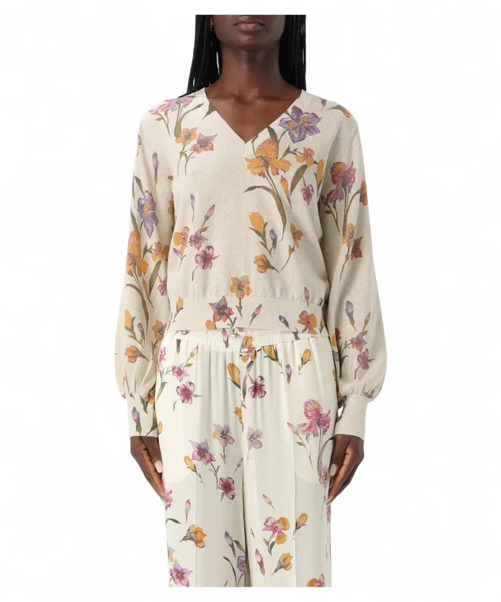 Maglia Reversibile in Cotone e Lurex con Fantasia Floreale-Maglieria-Twinset-Vittorio Citro Boutique