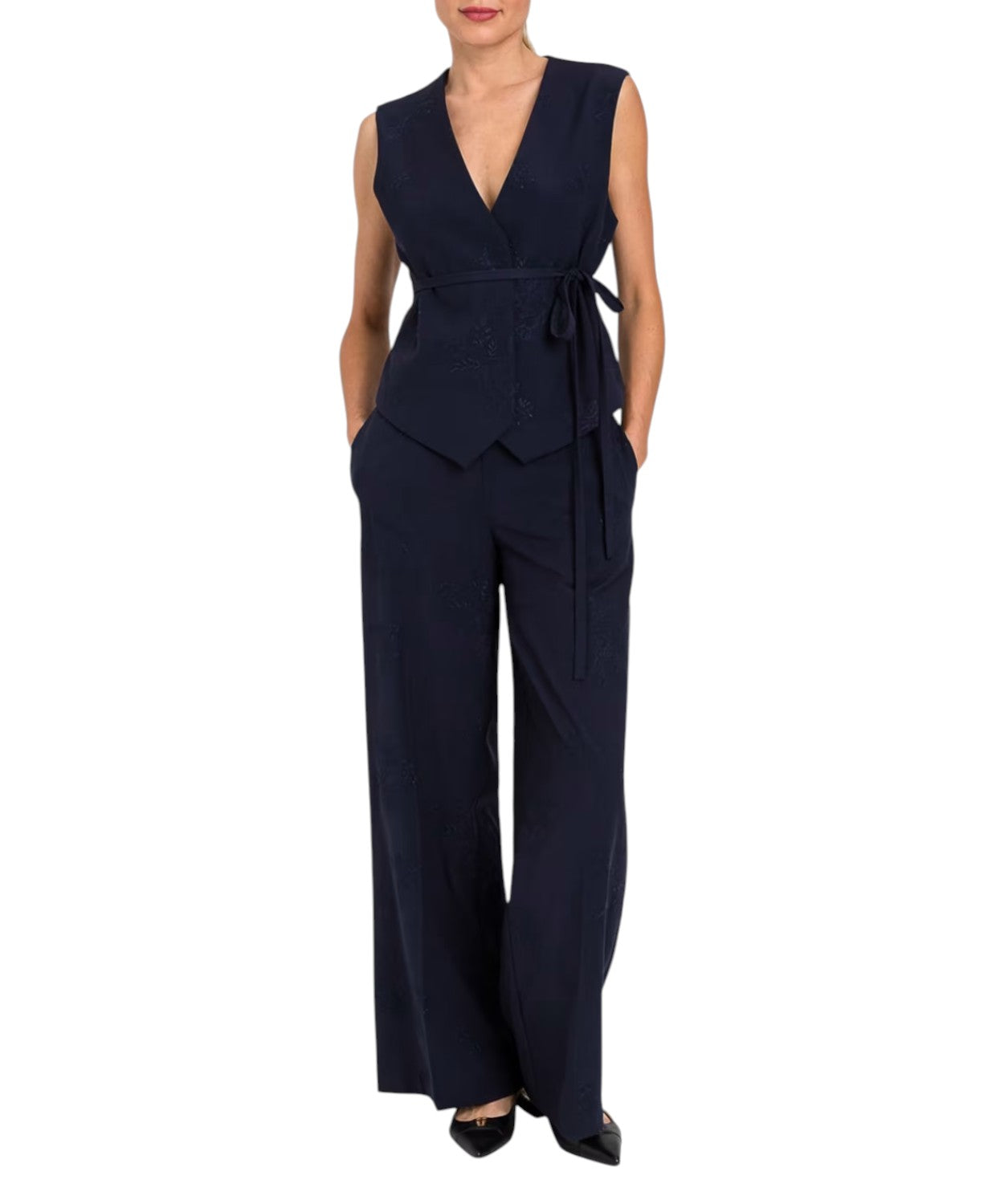 Gilet Femme Twinset Brodé avec Ceinture à la Taille