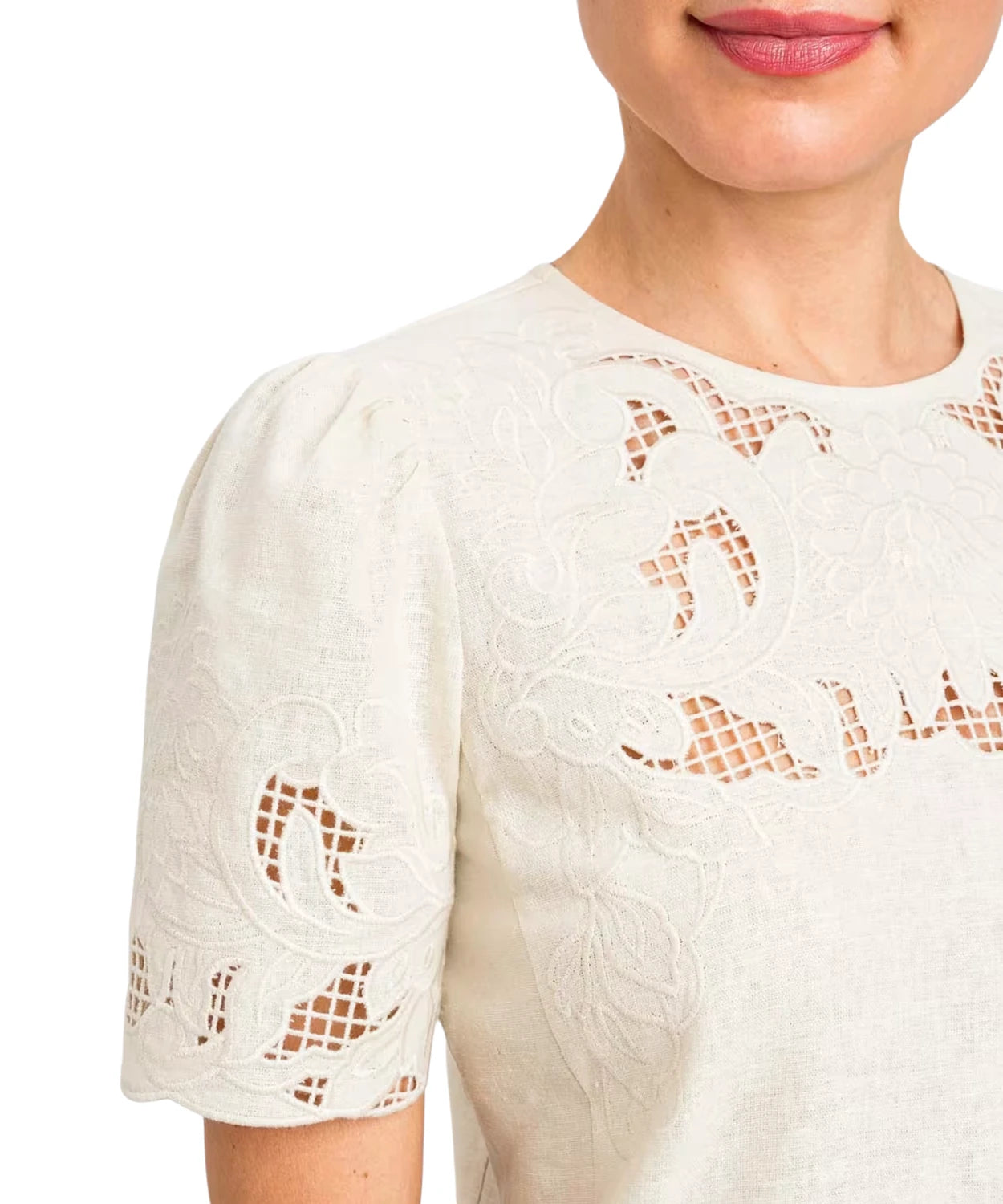 Robe courte en mélange de lin avec broderie élégante