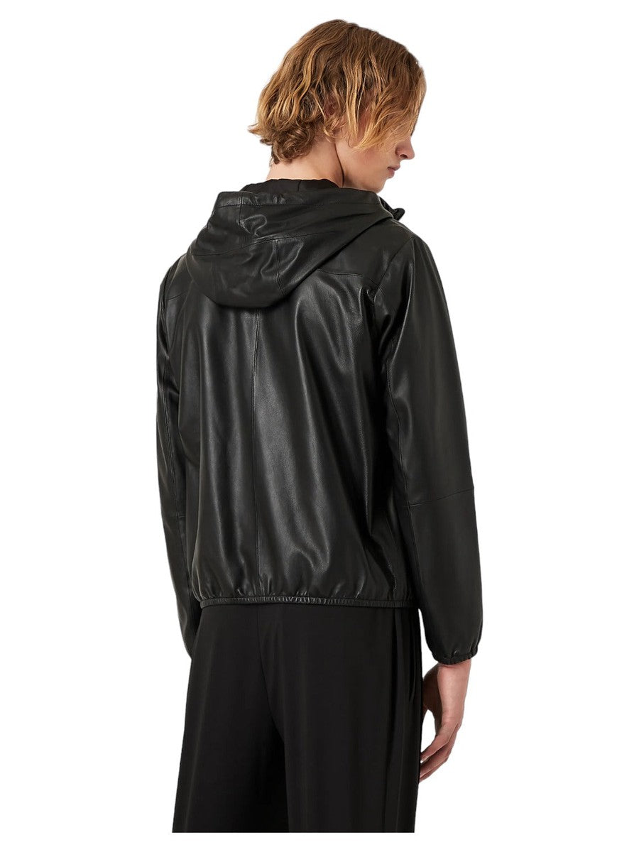 Blouson full zip con cappuccio in nappa di agnello semianilina-Giacche-Emporio Armani-Vittorio Citro Boutique