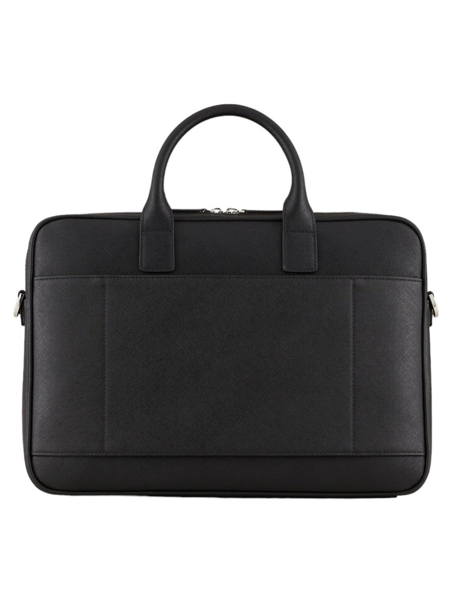 Borsa business in pelle rigenerata saffiano con placchetta aquila-Emporio Armani-Borse da lavoro-Vittorio Citro Boutique