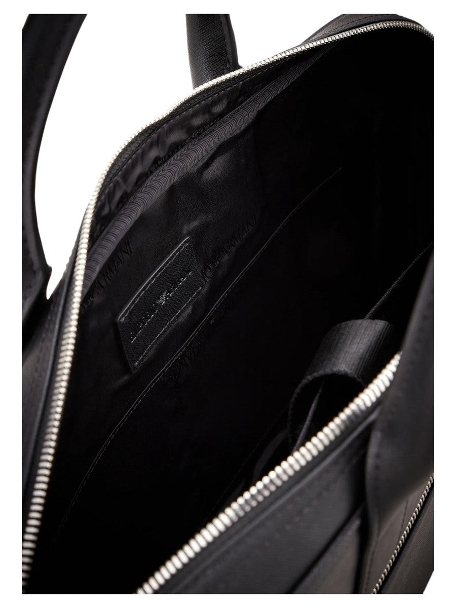 Borsa business in pelle rigenerata saffiano con placchetta aquila-Emporio Armani-Borse da lavoro-Vittorio Citro Boutique