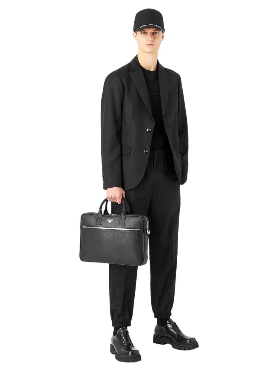 Borsa business in pelle rigenerata saffiano con placchetta aquila-Emporio Armani-Borse da lavoro-Vittorio Citro Boutique