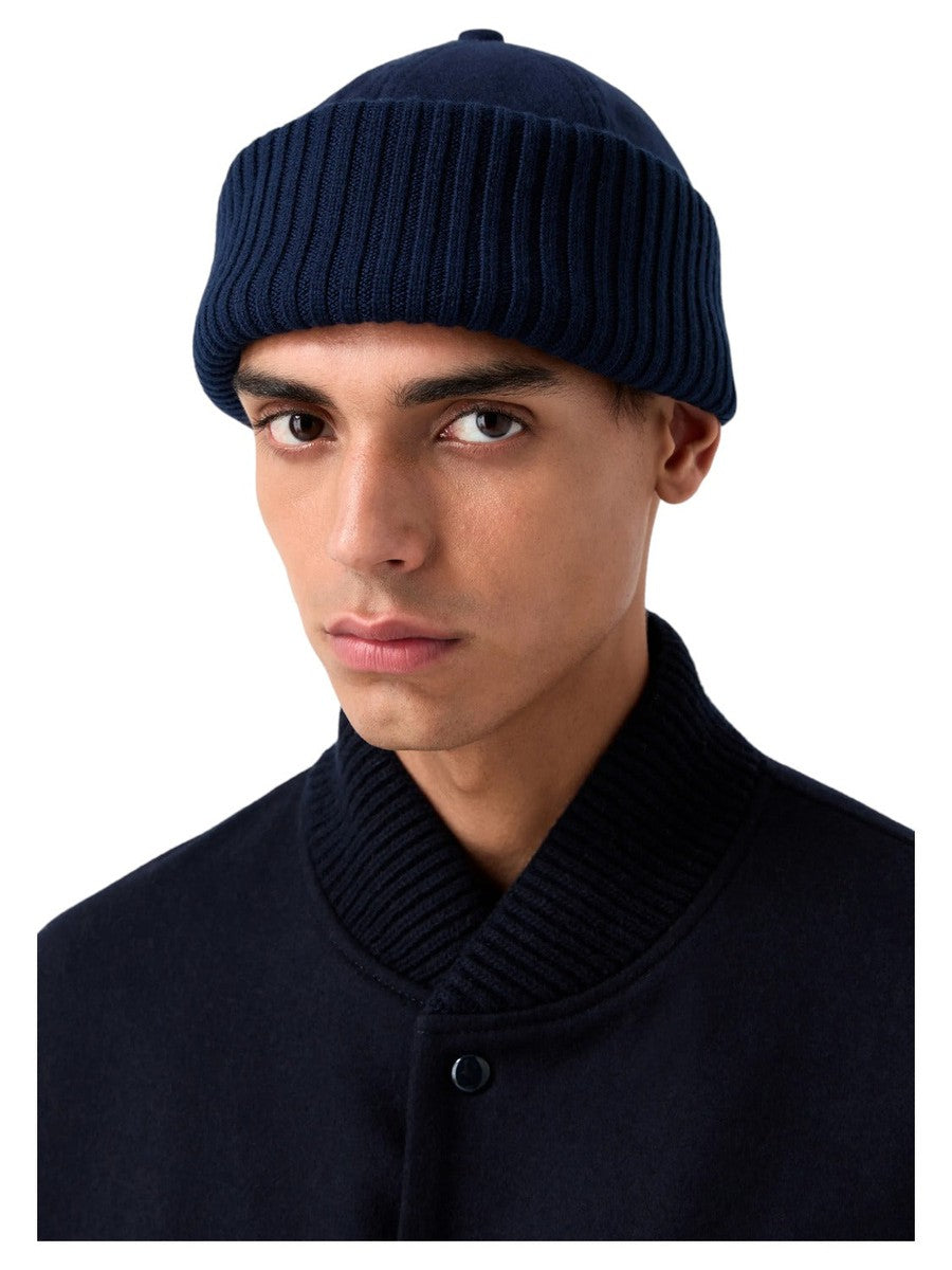 Berretto in panno con risvolto in maglia-Emporio Armani-Cappelli-Vittorio Citro Boutique