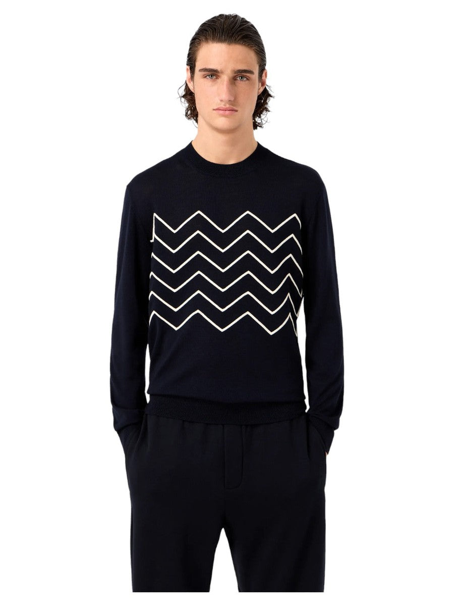 Maglione in lana vergine con ricamo chevron a riievo Travel Essential-Emporio Armani-Maglieria-Vittorio Citro Boutique