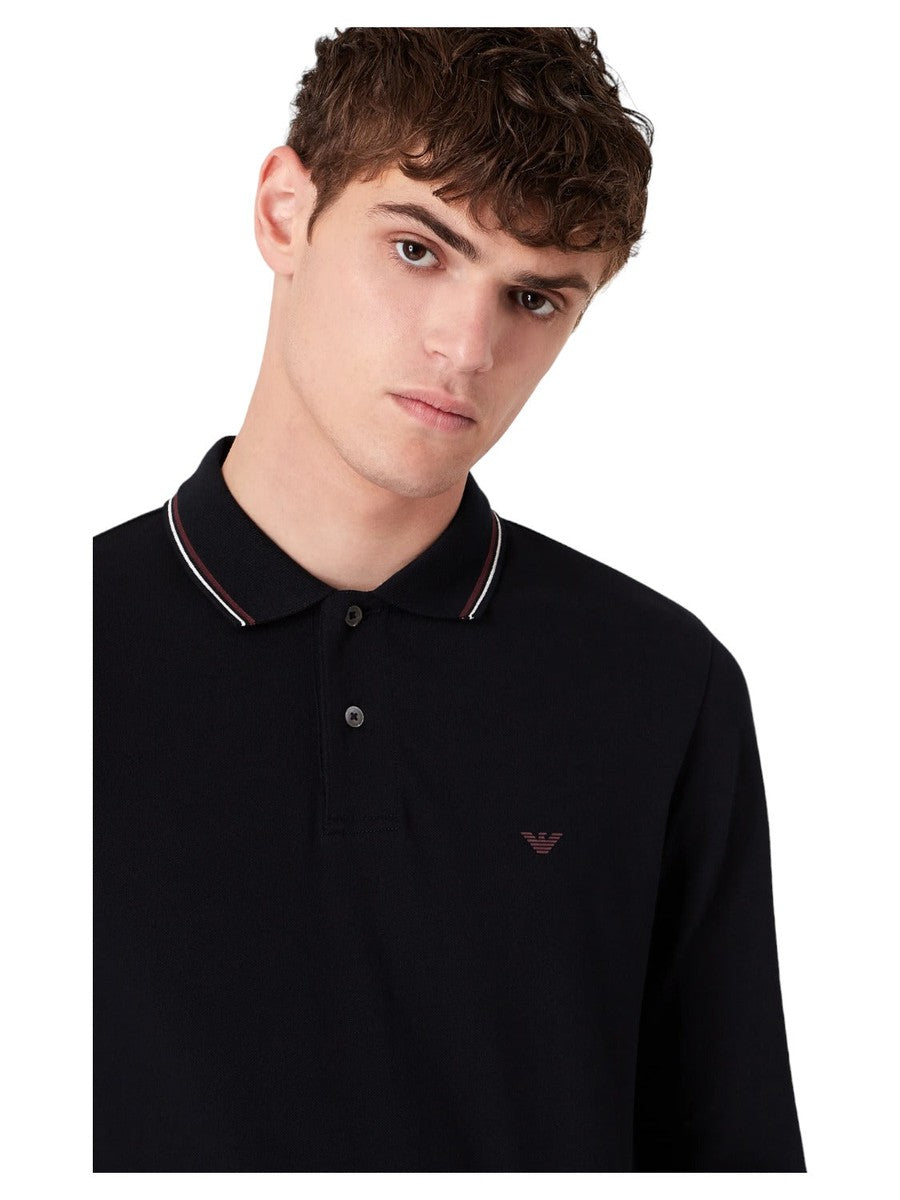 Polo maniche lunghe in piquet stretch con ricamo micro eagle-Emporio Armani-Polo-Vittorio Citro Boutique