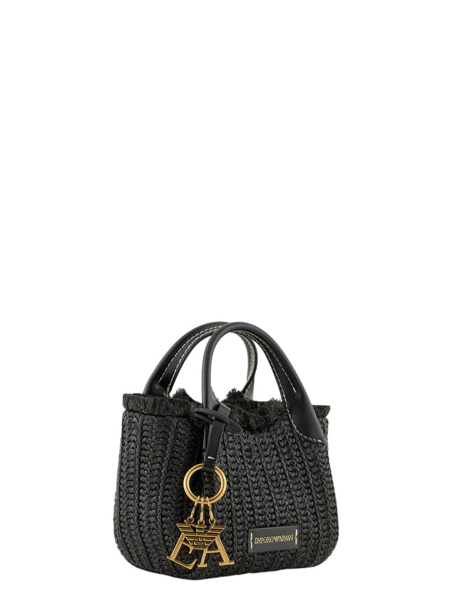 Borsa a mano in paglia intrecciata con charm logo-Emporio Armani-Borse a mano-Vittorio Citro Boutique