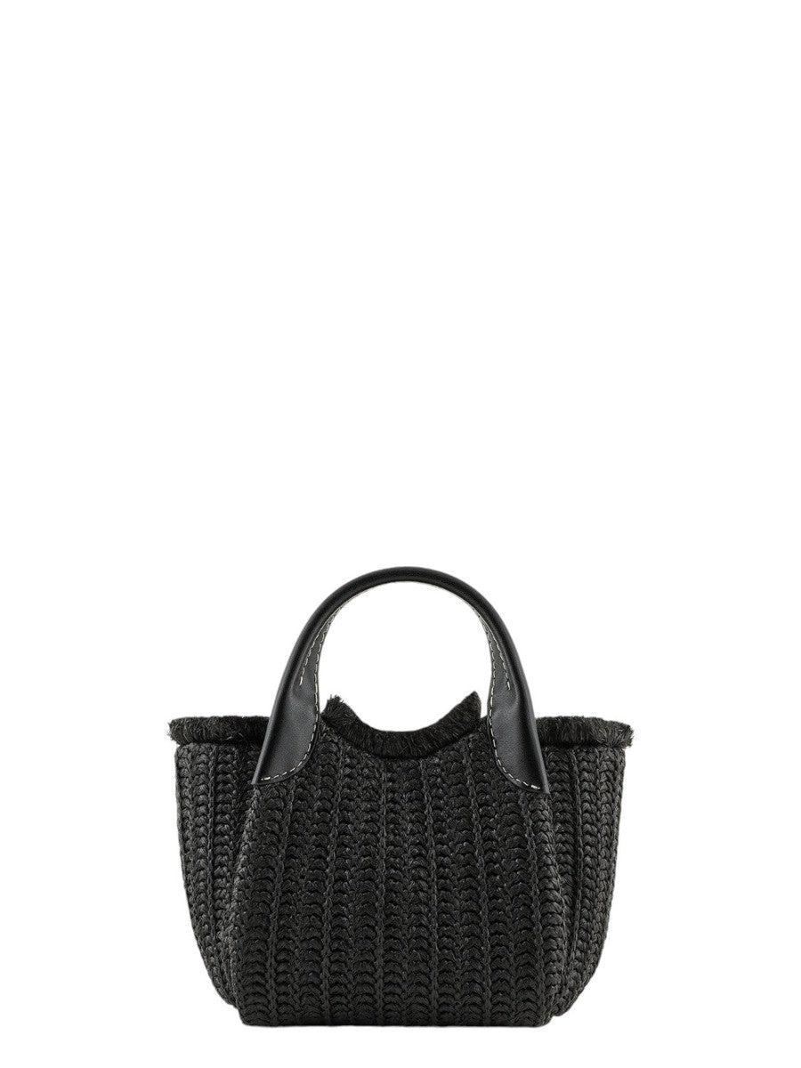 Borsa a mano in paglia intrecciata con charm logo-Emporio Armani-Borse a mano-Vittorio Citro Boutique