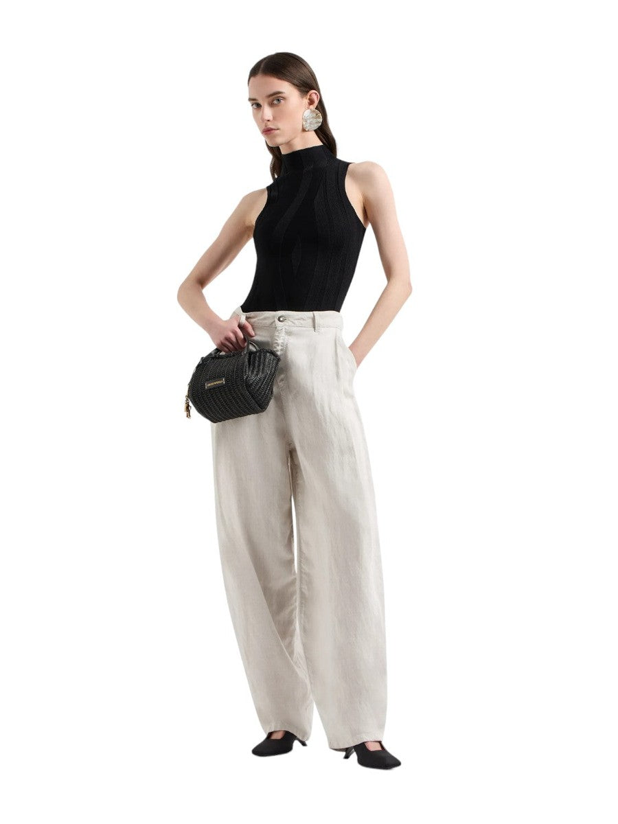 Borsa a mano in paglia intrecciata con charm logo-Emporio Armani-Borse a mano-Vittorio Citro Boutique