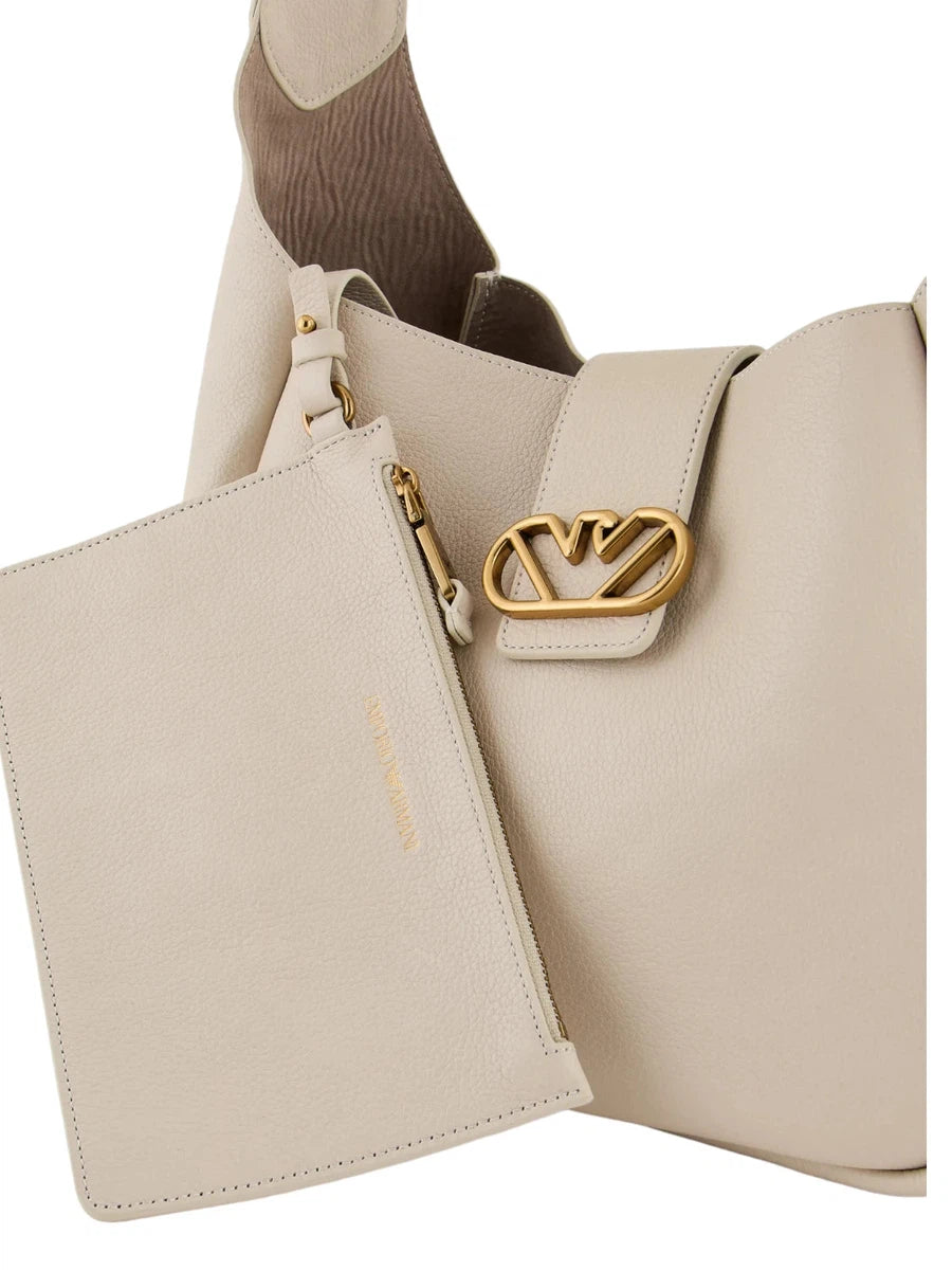 Borsa a spalla hobo in pelle con fibbia aquila-Emporio Armani-Borse a spalla-Vittorio Citro Boutique