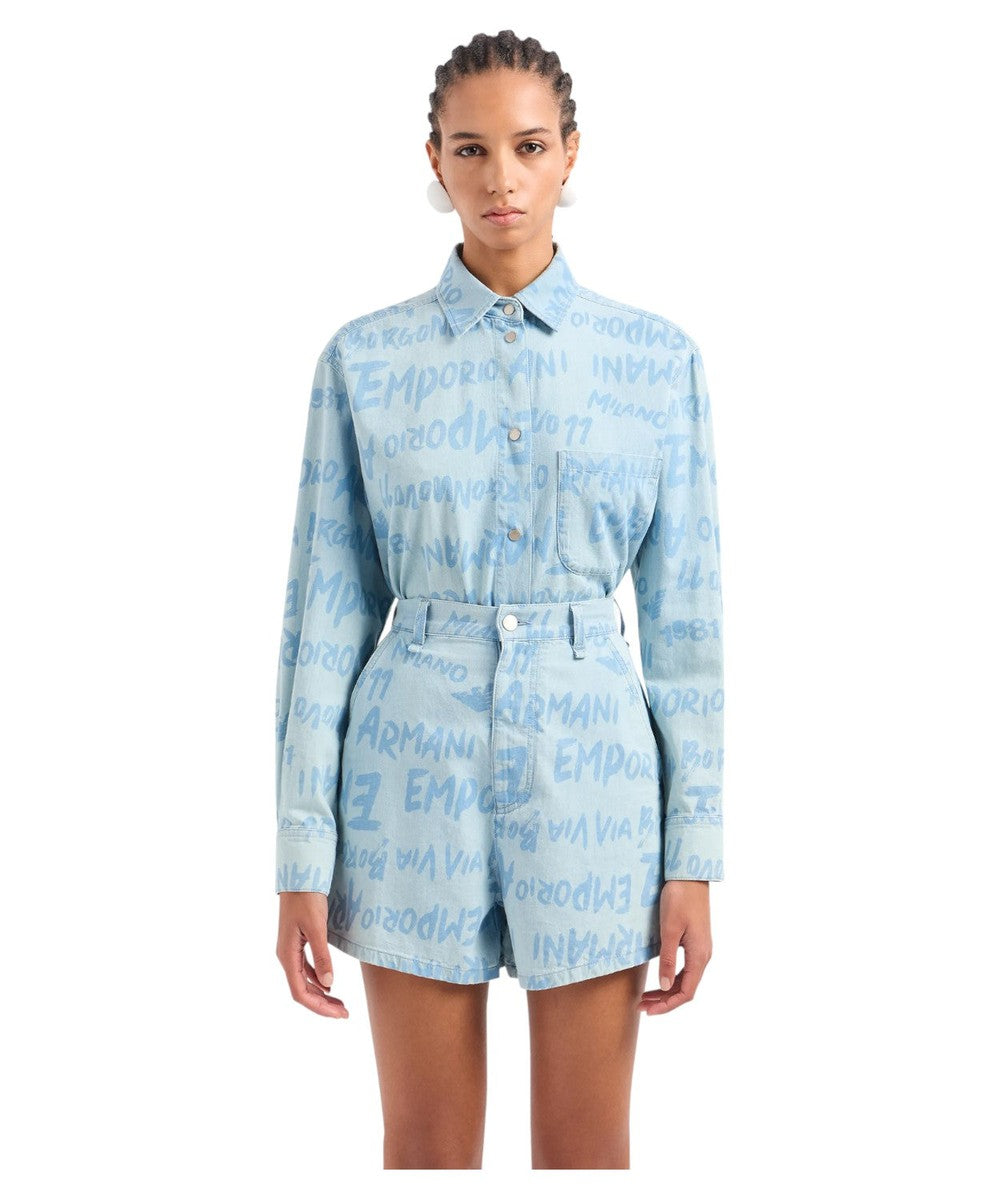 Shorts in Denim Light con Stampa Lettering-Emporio Armani-Shorts-Vittorio Citro Boutique