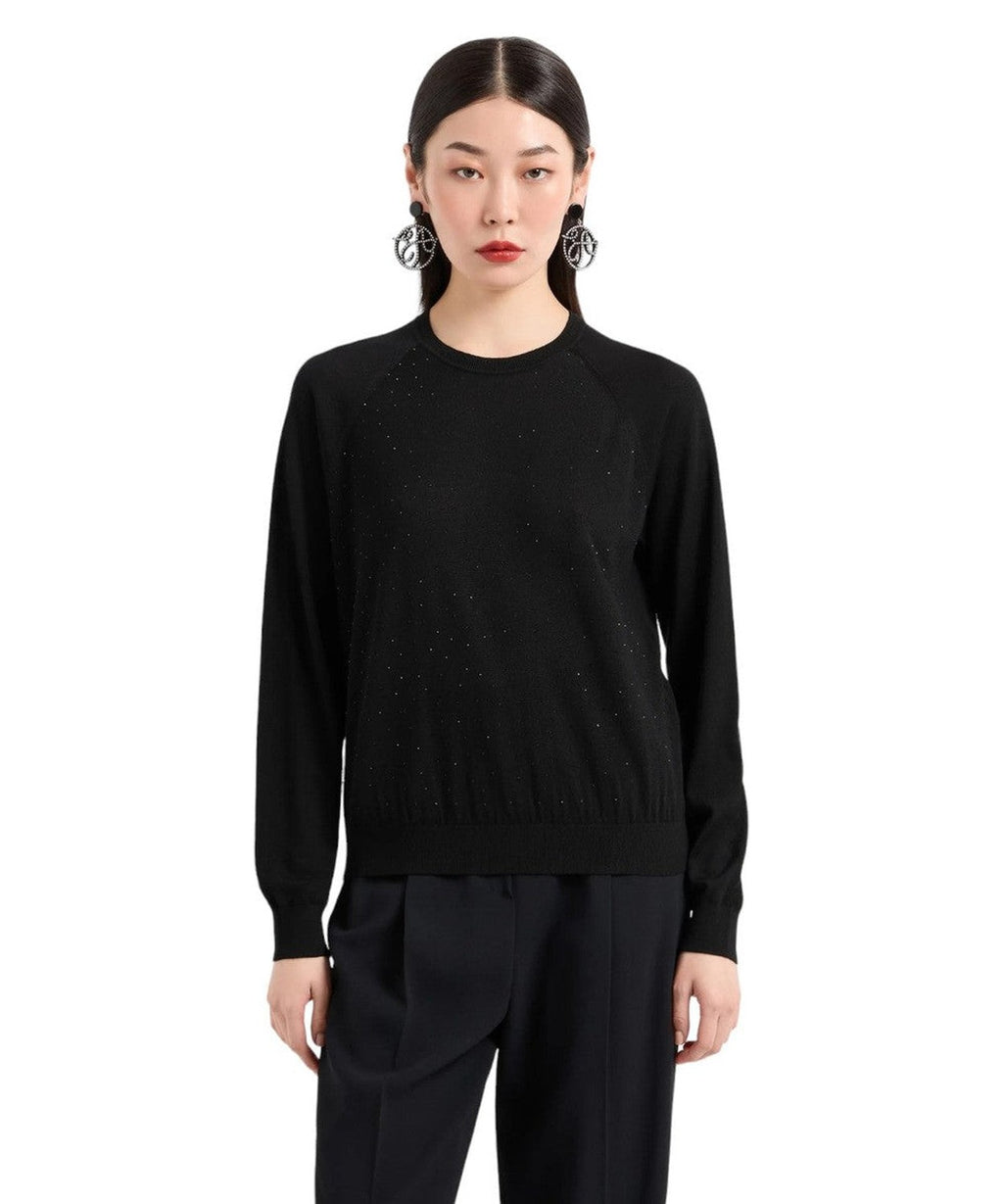Maglione in lana rasata con micro strass-Emporio Armani-Maglieria-Vittorio Citro Boutique