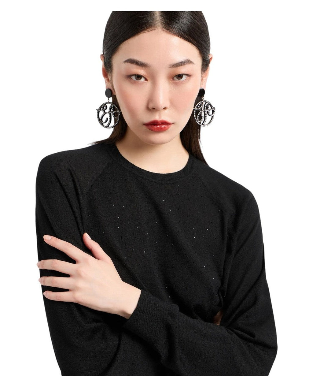 Maglione in lana rasata con micro strass-Emporio Armani-Maglieria-Vittorio Citro Boutique