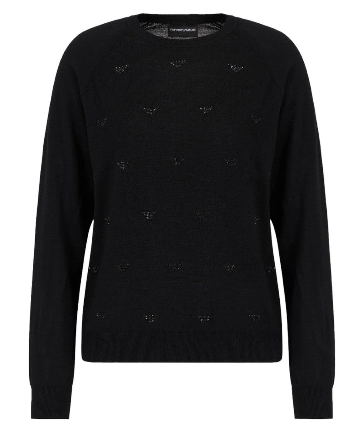 Maglione in lana rasata con micro strass Logo-Emporio Armani-Maglieria-Vittorio Citro Boutique