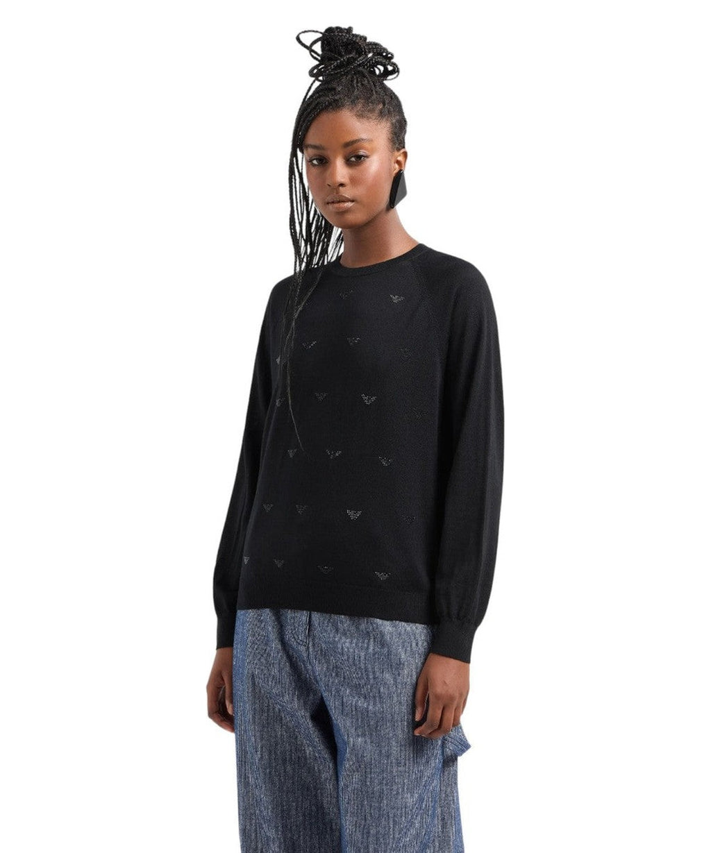 Maglione in lana rasata con micro strass Logo-Emporio Armani-Maglieria-Vittorio Citro Boutique