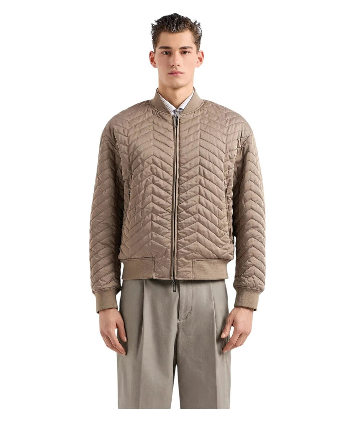 Bomber Reversibile in Raso Tecnico Matelassé con Motivo Chevron-Emporio Armani-Piumini-Vittorio Citro Boutique
