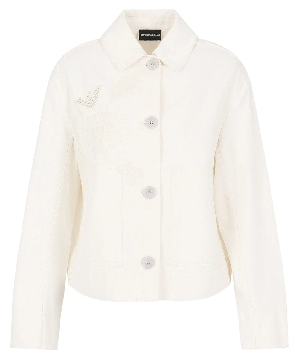 Blouson in Drill di Cotone con Ricamo-Emporio Armani-Giacche-Vittorio Citro Boutique