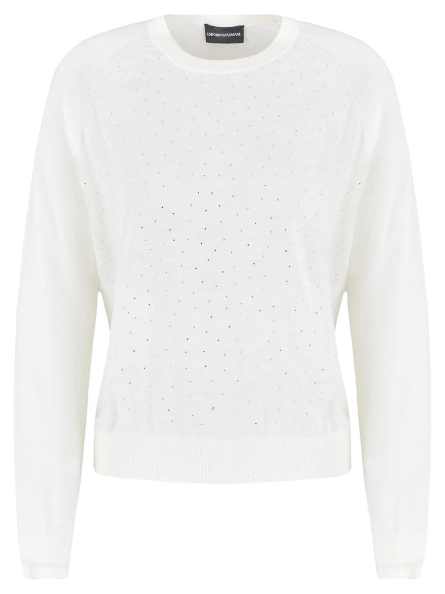 Maglione in lana rasata con micro strass-Emporio Armani-Maglieria-Vittorio Citro Boutique