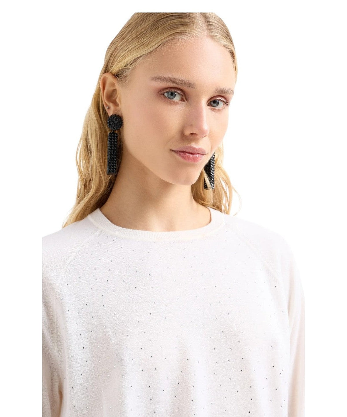 Maglione in lana rasata con micro strass-Emporio Armani-Maglieria-Vittorio Citro Boutique