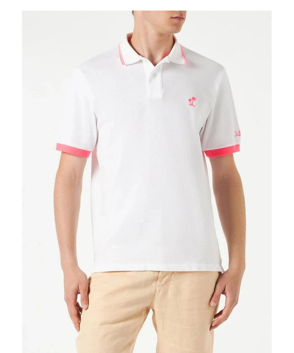 Polo in piquet bianco con ricamo di palme-Mc2 Saint Barth-Polo-Vittorio Citro Boutique