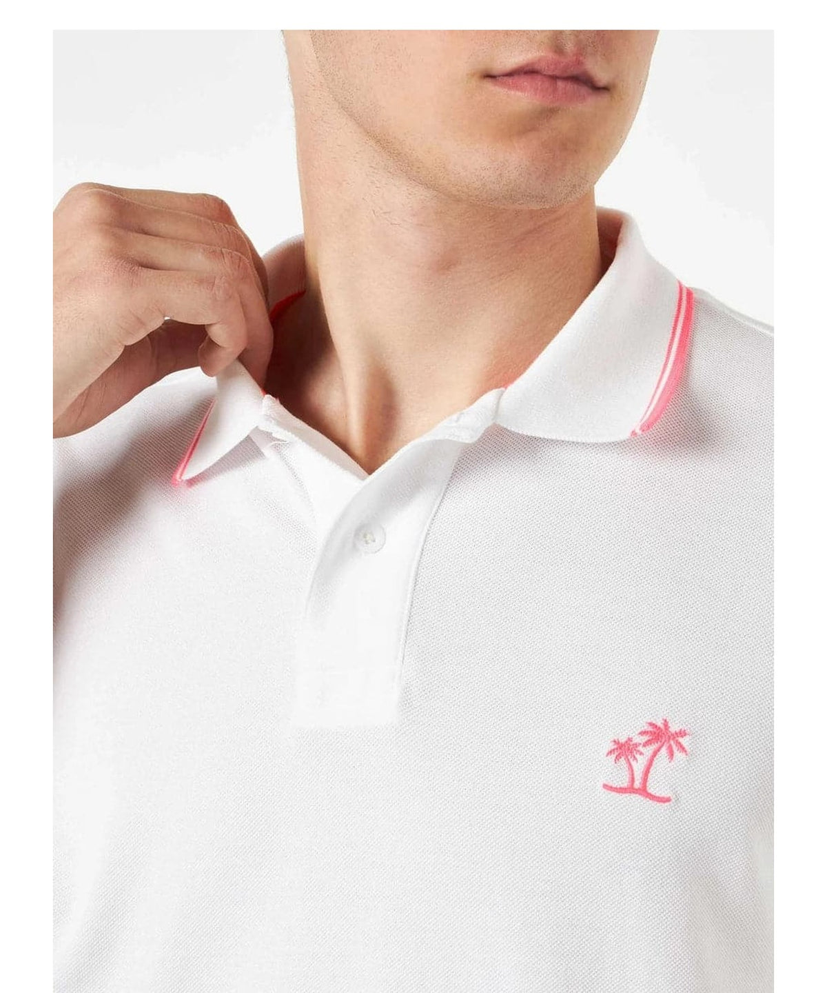 Polo in piquet bianco con ricamo di palme-Mc2 Saint Barth-Polo-Vittorio Citro Boutique