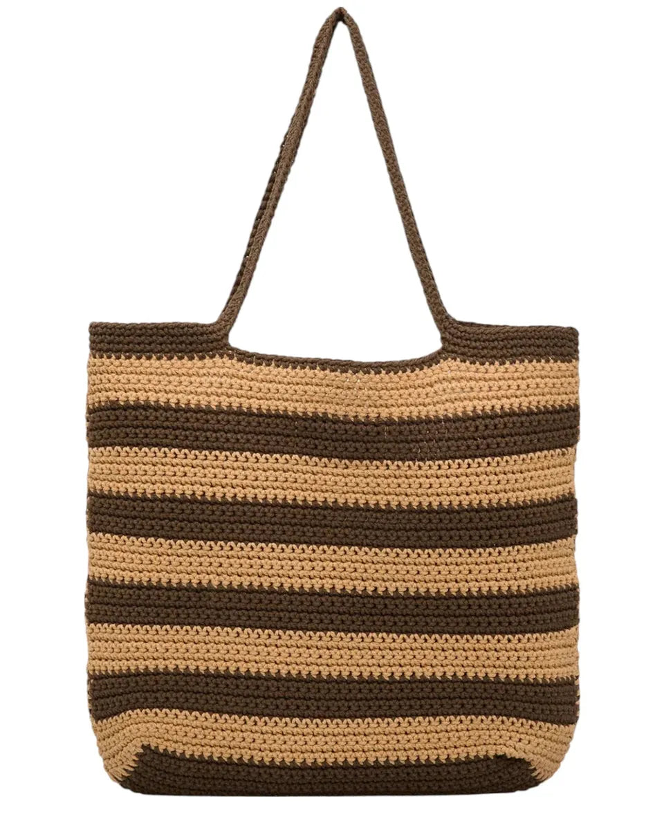 Borsa a Righe Crochet Marrone con Logo Ricamato-Mc2 Saint Barth-Borse a spalla-Vittorio Citro Boutique