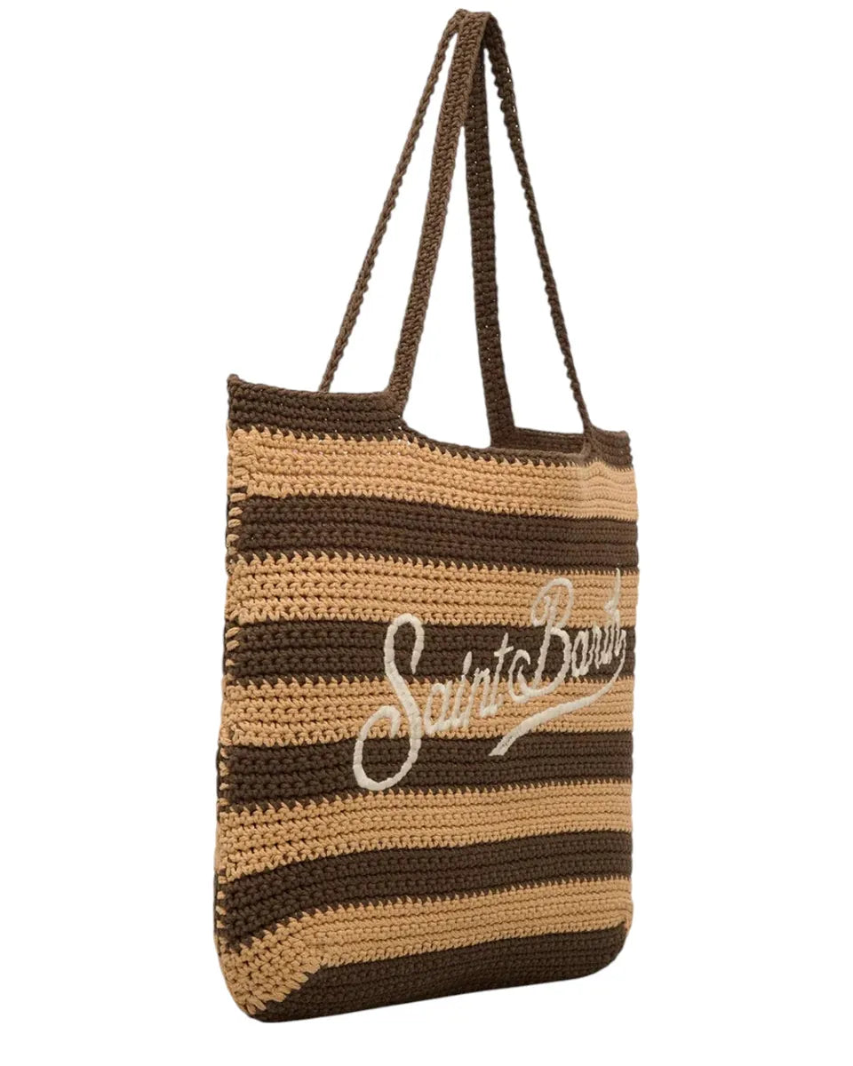 Borsa a Righe Crochet Marrone con Logo Ricamato-Mc2 Saint Barth-Borse a spalla-Vittorio Citro Boutique