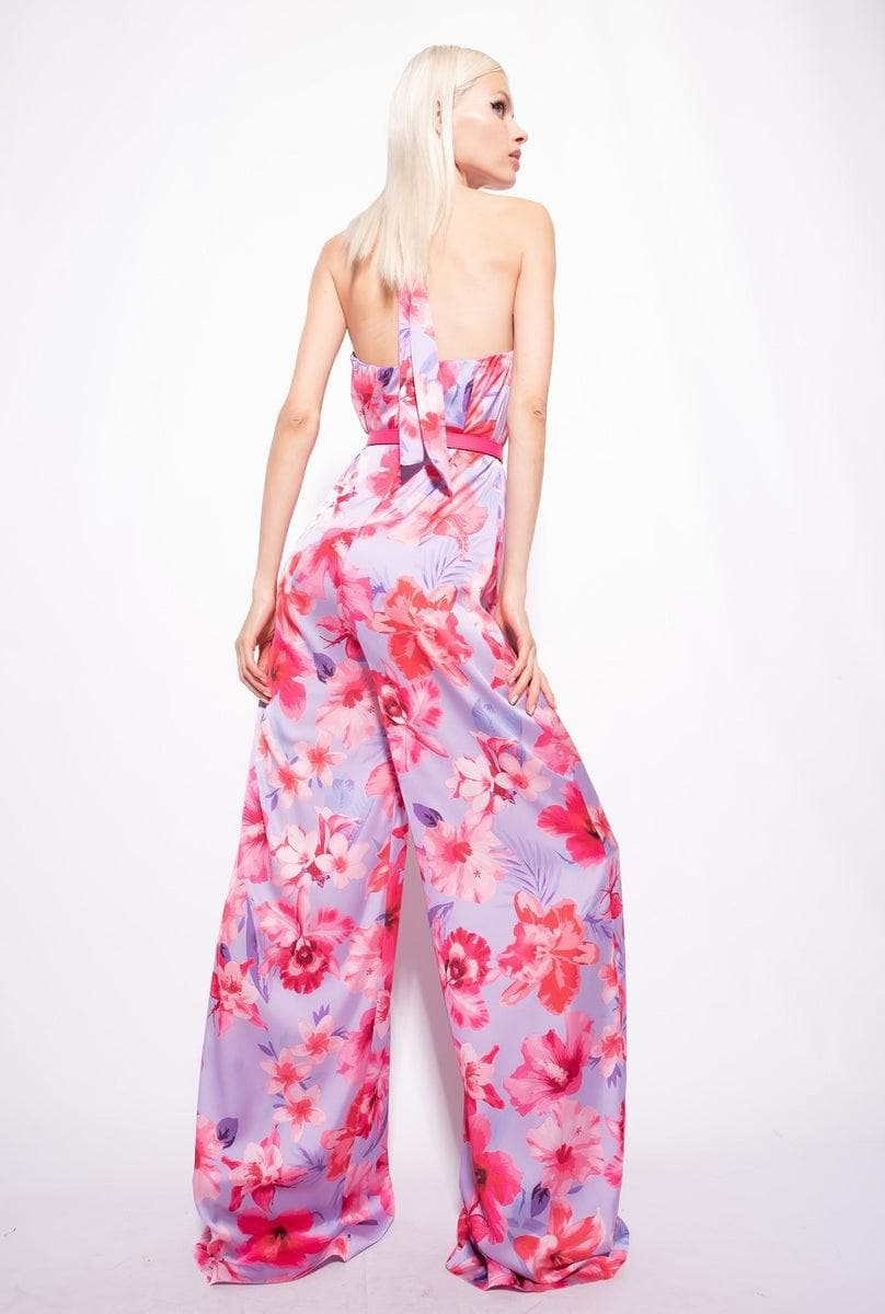 Tuta in satin con stampa fiori - Vittorio Citro Boutique