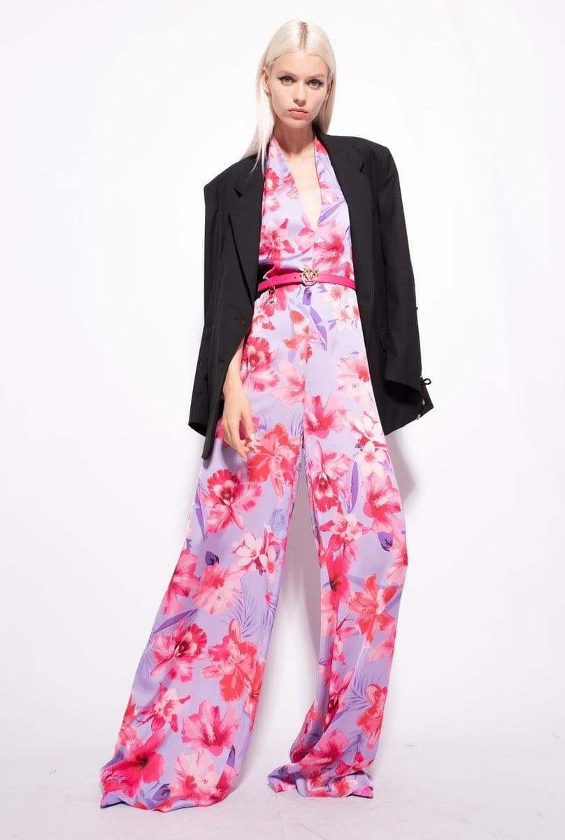 Tuta in satin con stampa fiori - Vittorio Citro Boutique