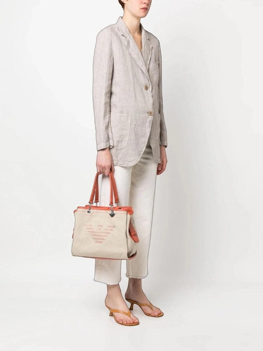 Borsa a mano in lino con maxi ricamo e charm - Vittorio Citro Boutique