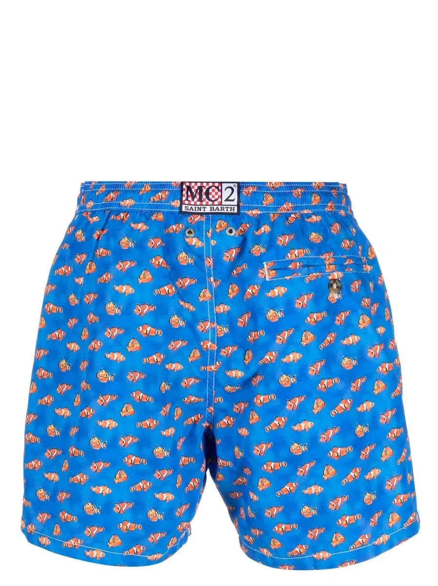 Pantaloncini da bagno da uomo in tessuto leggero con stampa di pesci pagliaccio - Vittorio Citro Boutique