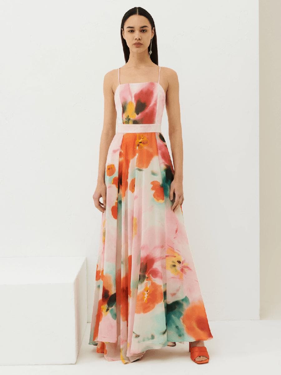 Abito lungo in georgette scollo squadrato - Vittorio Citro Boutique