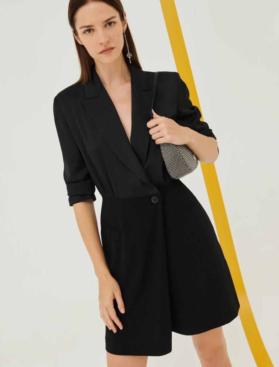 Abito corto in satin con gonna in crêpe - Vittorio Citro Boutique