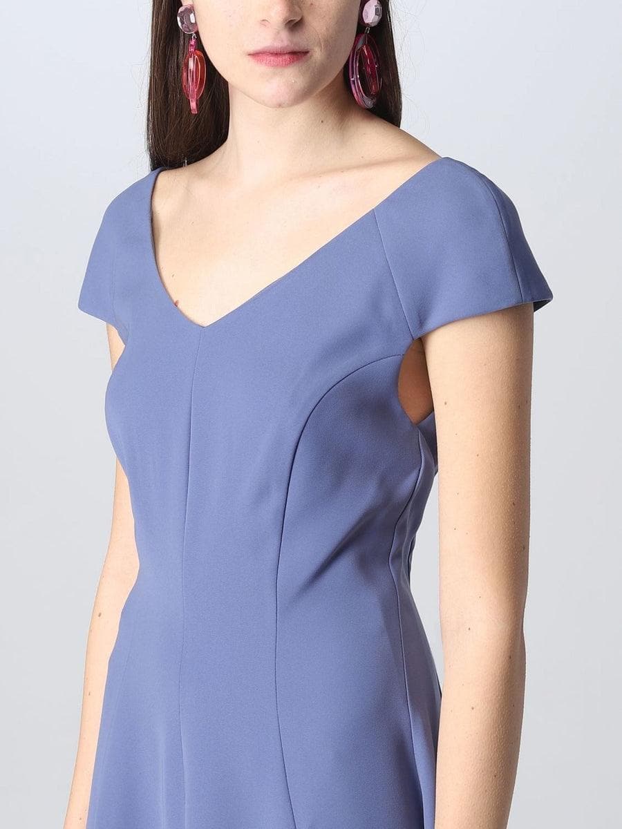 Abito longuette svasato con scollo a V in tecno cady - Vittorio Citro Boutique