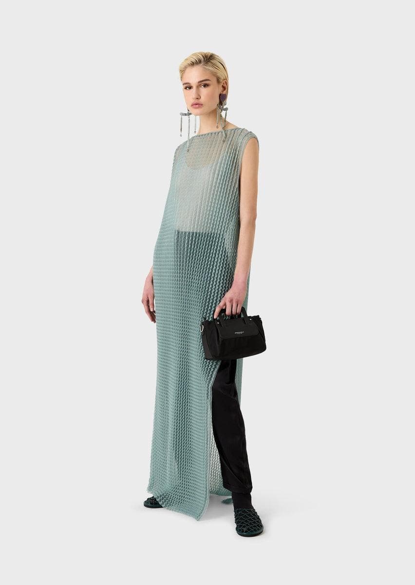 Abito lungo in maglia goffrata effetto 3D con maxi spacchi - Vittorio Citro Boutique