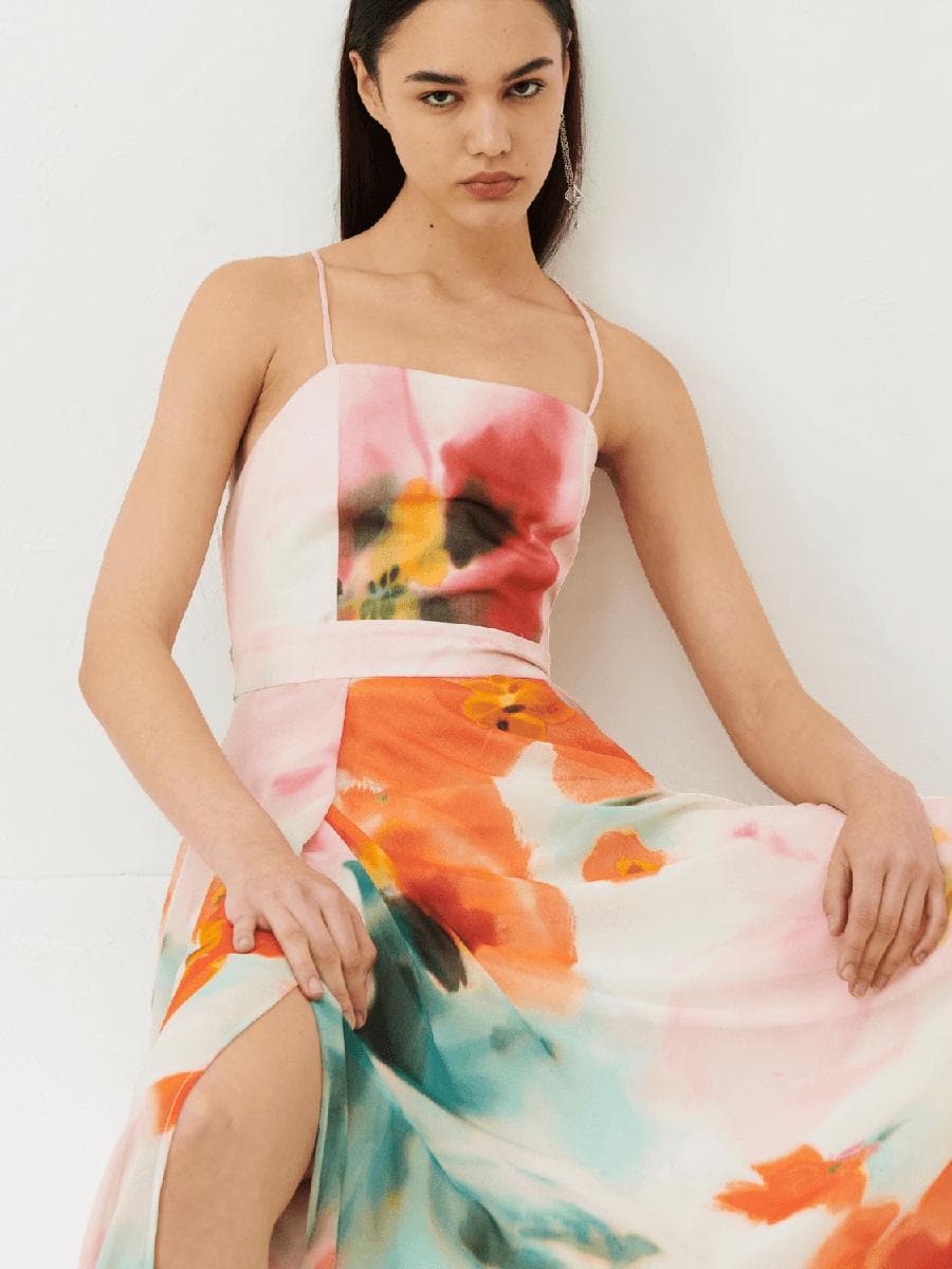 Abito lungo in georgette scollo squadrato - Vittorio Citro Boutique