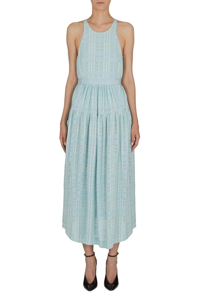 Abito lungo smanicato in viscosa check con cintura in gros grain - Vittorio Citro Boutique