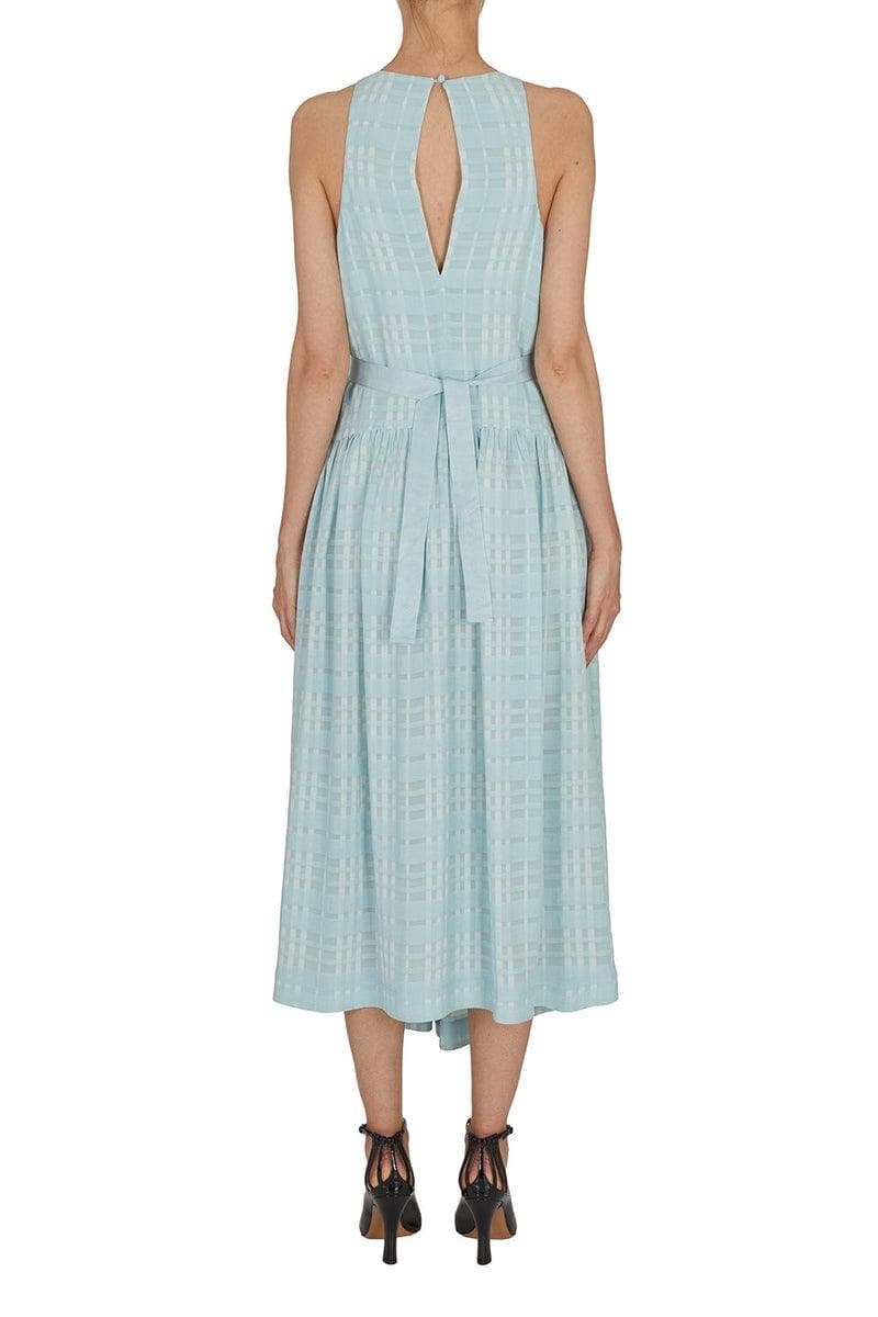 Abito lungo smanicato in viscosa check con cintura in gros grain - Vittorio Citro Boutique