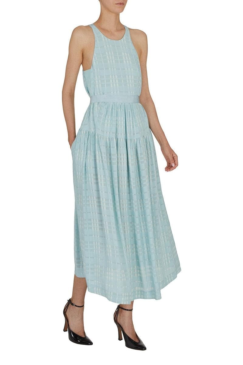 Abito lungo smanicato in viscosa check con cintura in gros grain - Vittorio Citro Boutique