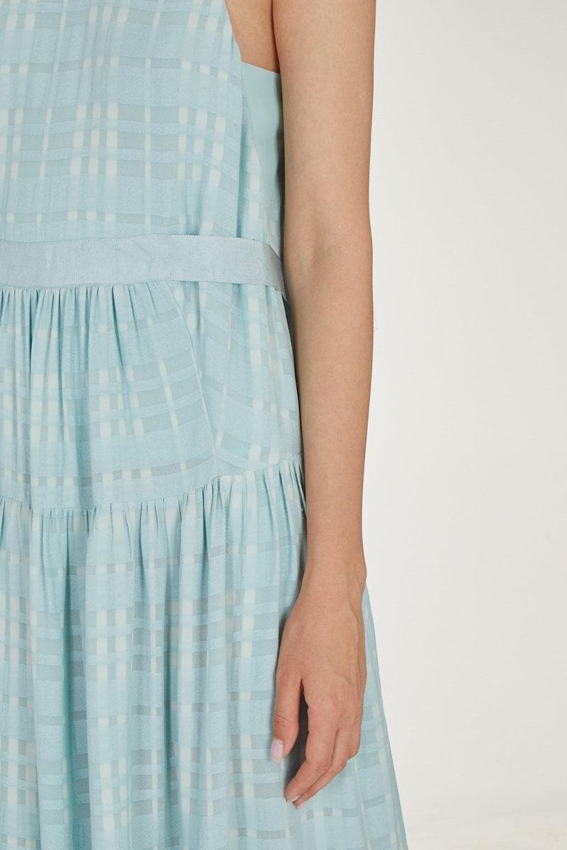 Abito lungo smanicato in viscosa check con cintura in gros grain - Vittorio Citro Boutique