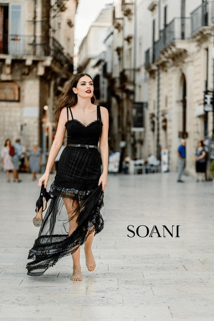 SOANI - Abito lungo nero con stola - Vittorio Citro Boutique